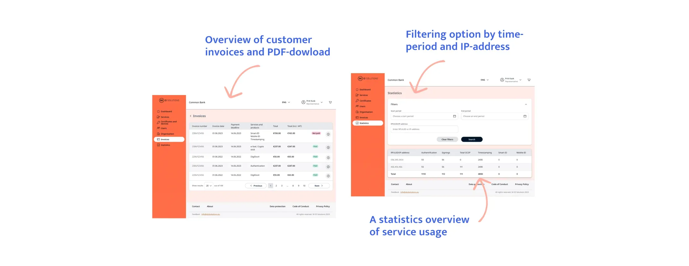 Invoices and statistics